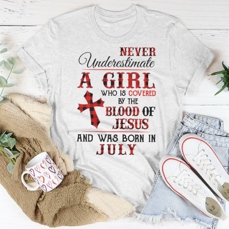 A Girl Covered The Blood Of Jesus And Was Born In July Women T-shirt Unique Gifts
