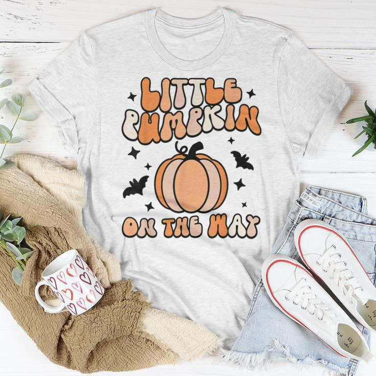 Halloween Pregnancy Little Pumpkin On The Way Groovy Women T-shirt Funny Gifts