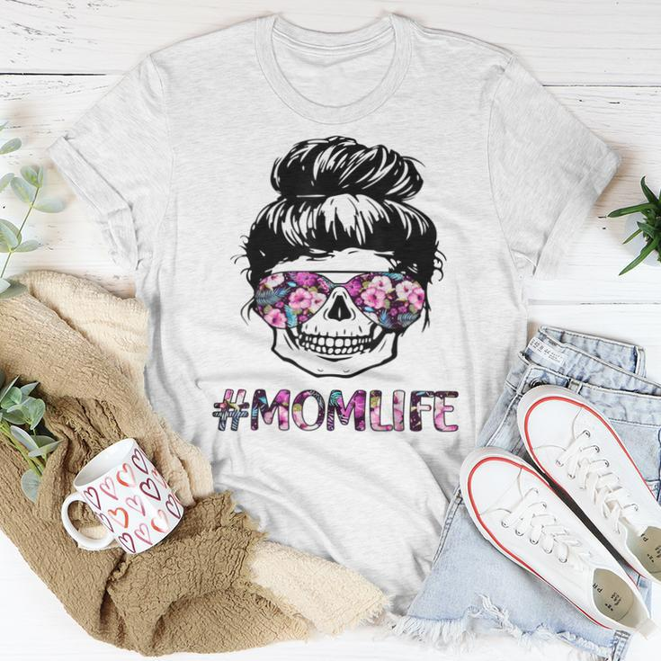 Hashtag Mom Life Skull Messy Bun Hair Women T-shirt Unique Gifts