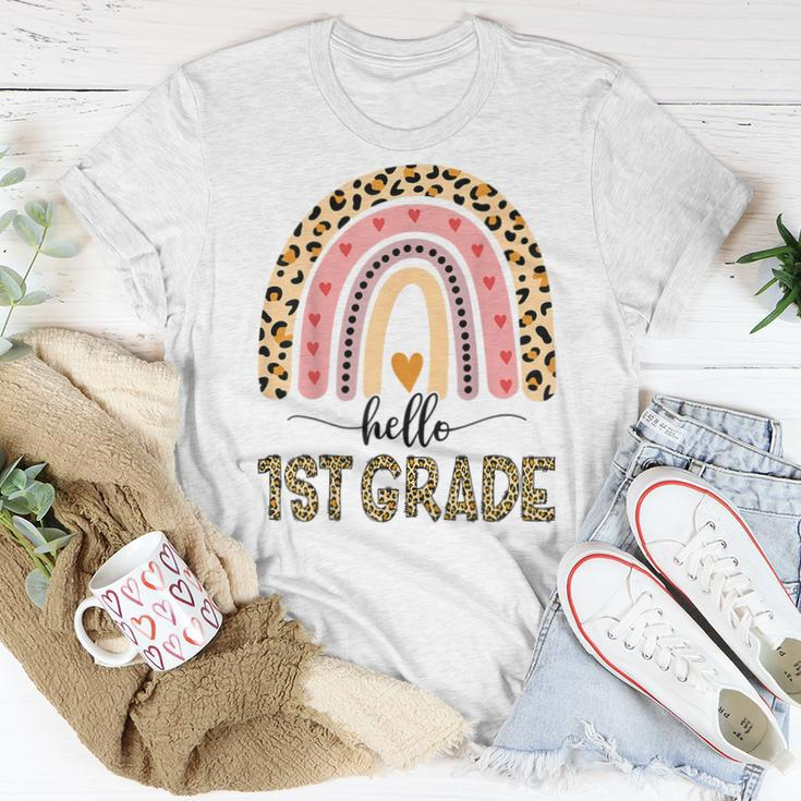 Hello 1St Grade Teacher Leopard Rainbow Girls Back To School Women T-shirt Unique Gifts