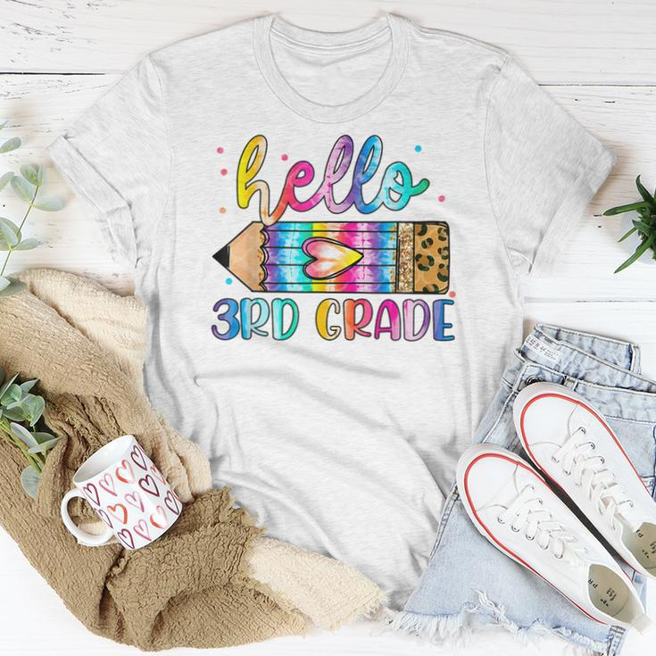 Hello 3Rd Grade Leopard Tie Dye Pencil Cute Teacher Women T-shirt Funny Gifts