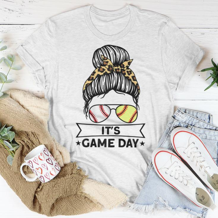 Its Game Day Messy Bun Baseball Softball Women T-shirt Unique Gifts
