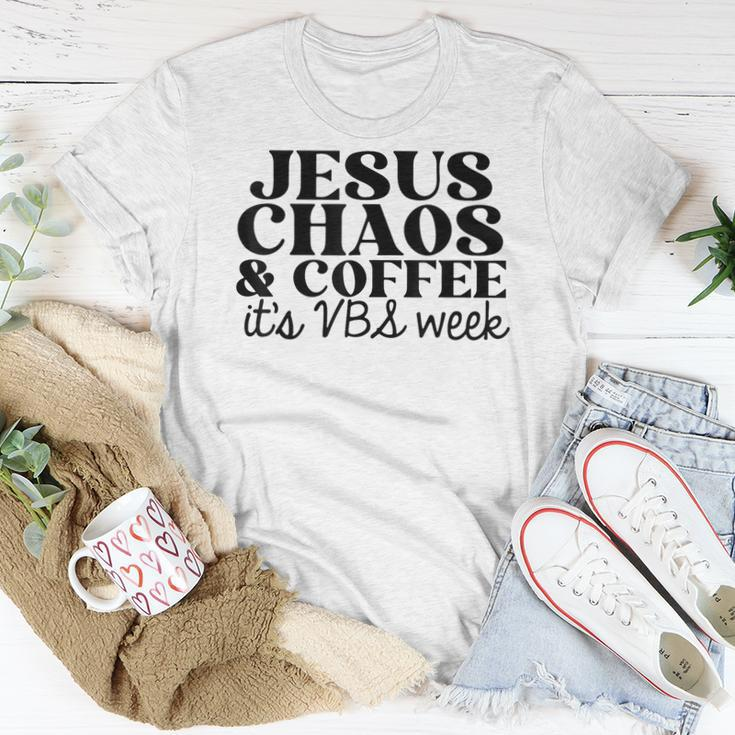 Jesus Chaos And Coffee Vbs 2023 For Coffee Lovers Women T-shirt Unique Gifts