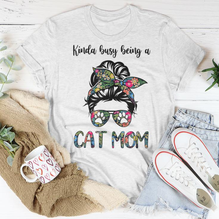 Kinda Busy Being A Cat Mom Messy Bun Life Hair Glasses Women T-shirt Unique Gifts