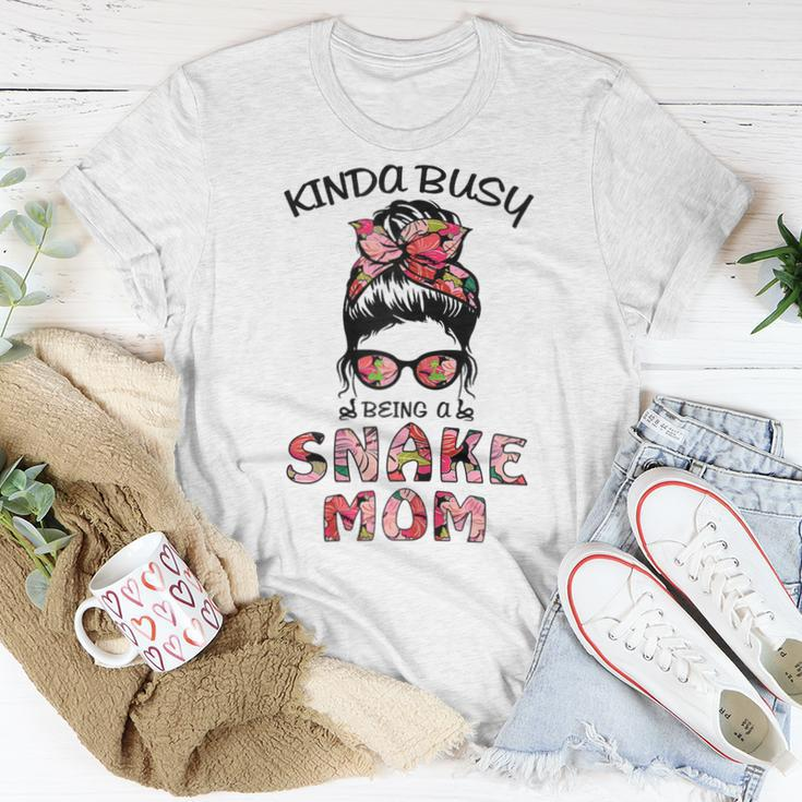 Kinda Busy Being A Snake Mom Messy Bun Floral Women T-shirt Unique Gifts
