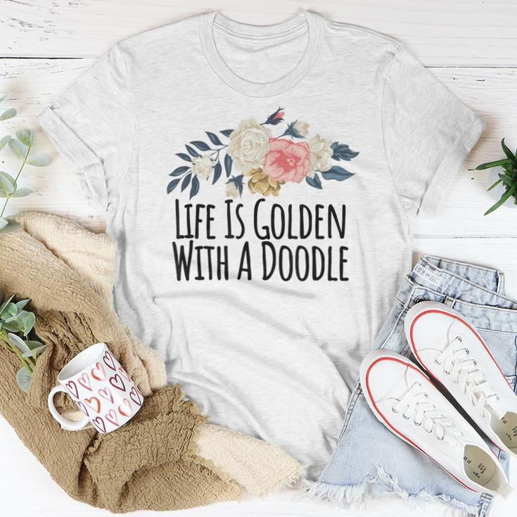 Life Is Golden With A Doodle Floral Flowers Mom Women T-shirt Unique Gifts
