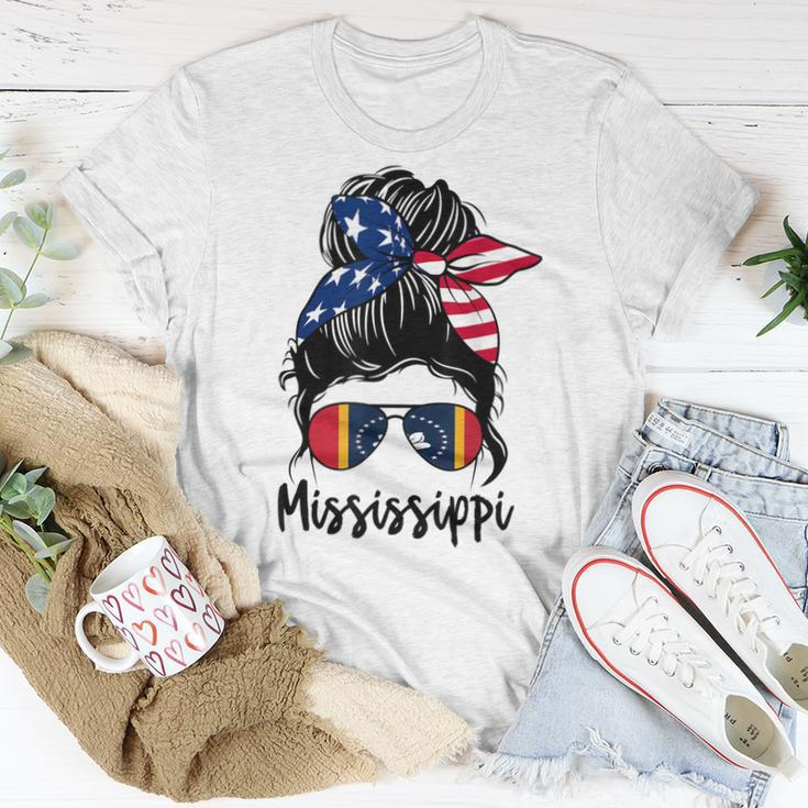 Mississippi Girl Mississippi Flag State Girlfriend Messy Bun Women T-shirt Unique Gifts