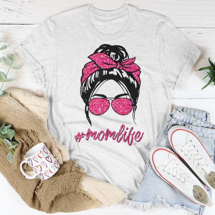 Mom Life Messy Hair Bun Pink Leopard Print Women Women T-shirt Unique Gifts