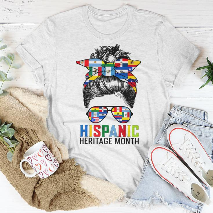 National Hispanic Heritage Month Messy Bun Latin Flags Women T-shirt Unique Gifts