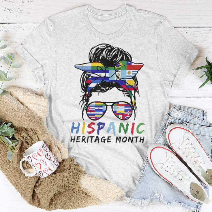 National Hispanic Heritage Month Messy Bun Latin Flags Women T-shirt Funny Gifts