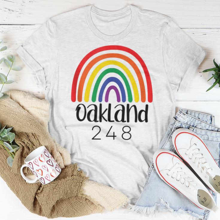 Oakland 248 Detroit Area Code Rainbow Gay Pride Women T-shirt | Mazezy