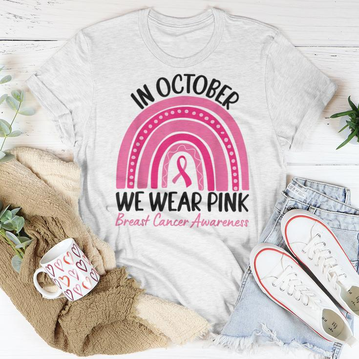 In October We Wear Pink Rainbow Breast Cancer Awareness Women T-shirt Unique Gifts