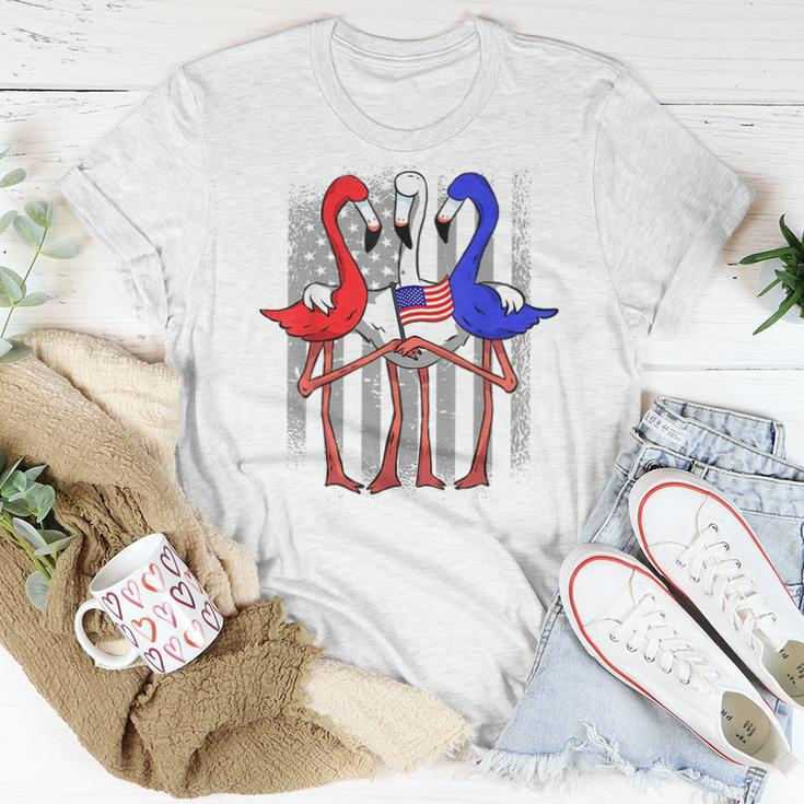 Patriotic Red White And Blue Flamingos Usa Flag 4Th Of July Women T-shirt Unique Gifts