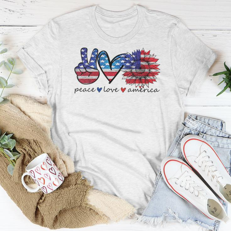 Peace Love America Sunflower 4Th Of July American Flag Women Women T-shirt Unique Gifts