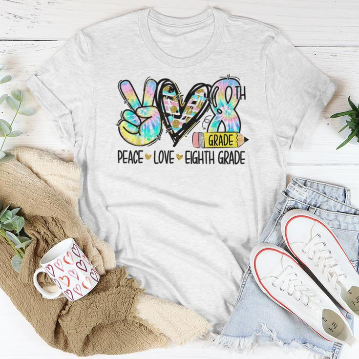 Peace Love Eighth Grade Tie Dye Student Teacher Women T-shirt Funny Gifts