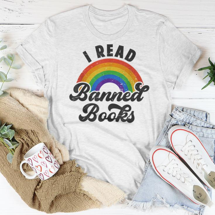 I Read Banned Books Retro Literature Rainbow Reading Vintage Women T-shirt Unique Gifts