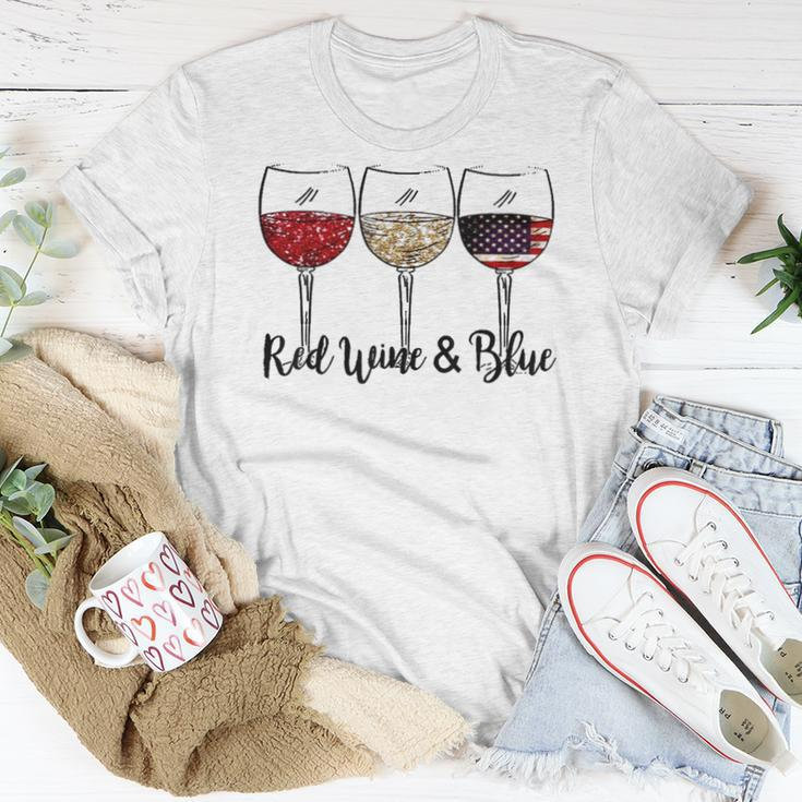 Red Wine & Blue 4Th Of July Red White Blue Wine Glasses Women T-shirt Unique Gifts