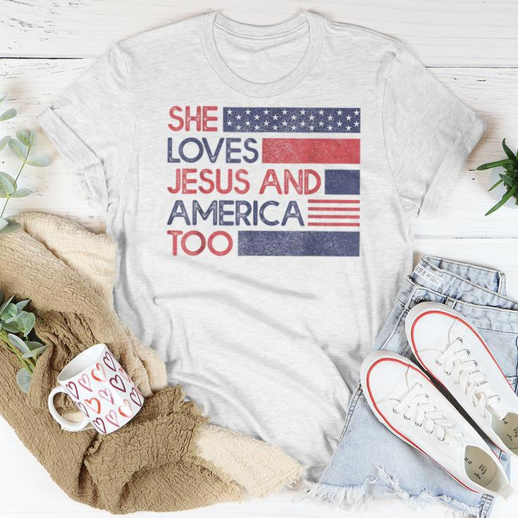 She Loves Jesus And America Too God Christian 4Th Of July Women T-shirt Unique Gifts