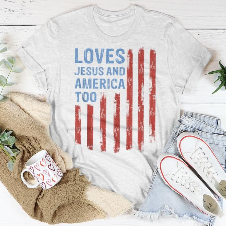 Sunflower Loves Jesus And America Too Christian 4Th Of July Women T-shirt Unique Gifts
