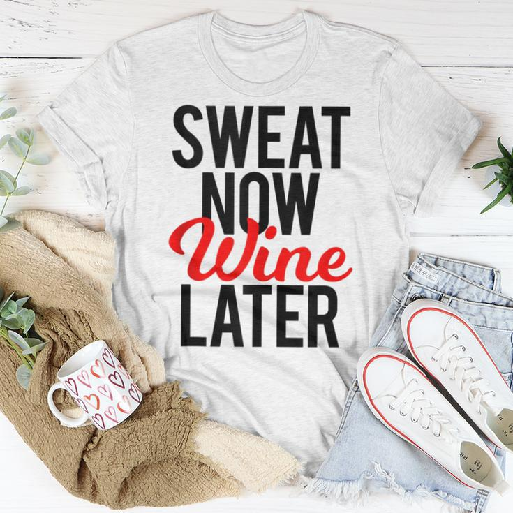 Sweat Now Wine Later Gym Pun Fitness Workout Running Women T-shirt Unique Gifts