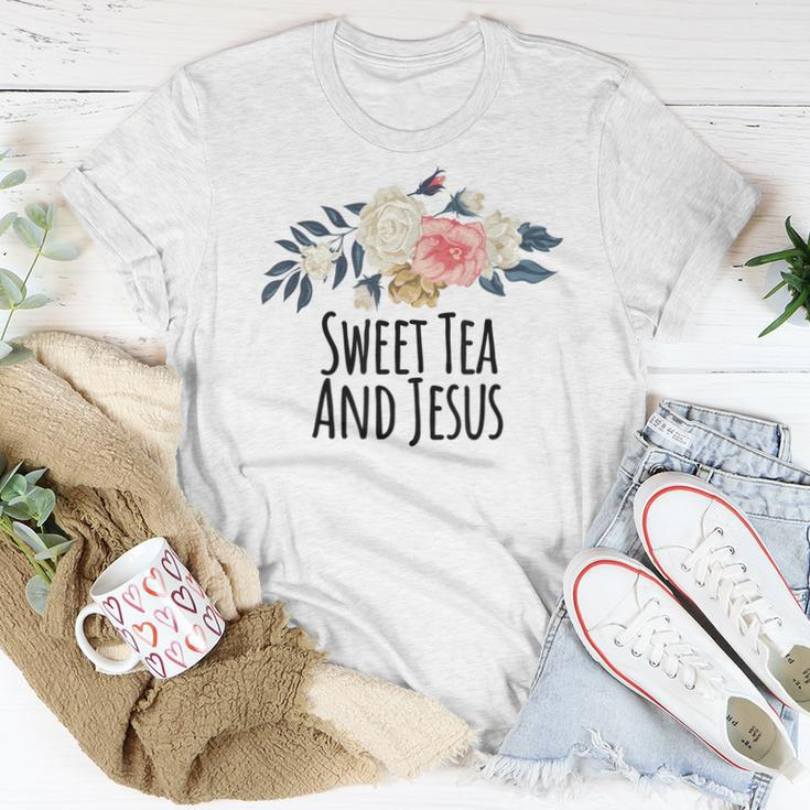Sweet Tea And Jesus Floral Flowers Mom Women T-shirt Unique Gifts