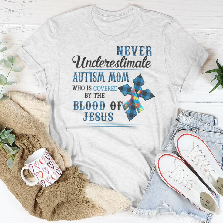 Never Underestimate Autism Mom Covered By Blood Of Jesus For Mom Women T-shirt Unique Gifts