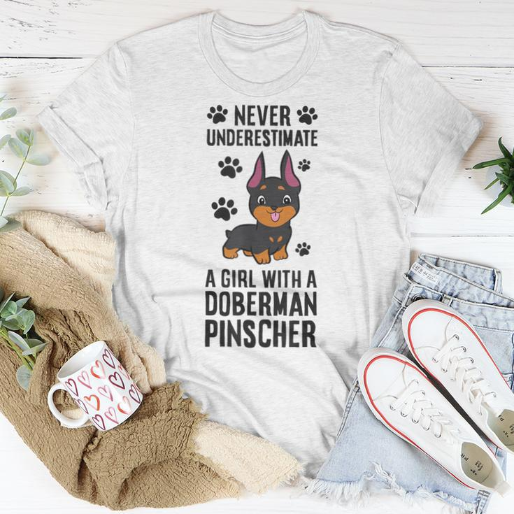 Never Underestimate A Girl With A Doberman Pinscher Women T-shirt Unique Gifts