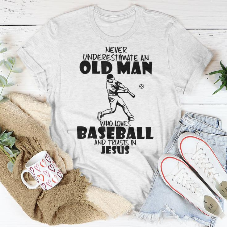 Never Underestimate An Old Man Who Loves Baseball And Jesus Old Man Women T-shirt Unique Gifts
