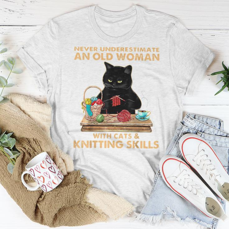 Never Underestimate An Old Woman With Cat And Knitting Women T-shirt Unique Gifts