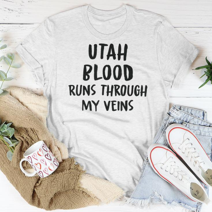 Utah Blood Runs Through My Veins Novelty Sarcastic Word Women T-shirt Funny Gifts