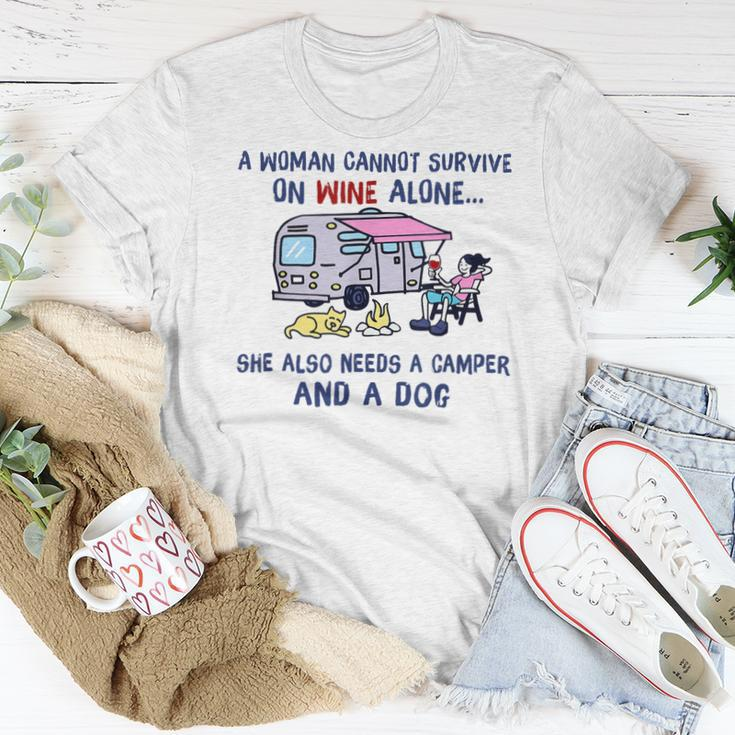 A Woman Cant Survive On Wine Alone Needs A Camper And A Dog Women T-shirt Unique Gifts