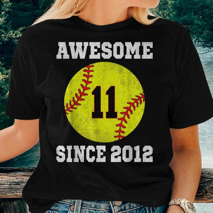 11Th Birthday Girl Softball Lover 11 Years Old Vintage Women T-shirt Short Sleeve Graphic Gifts for Her