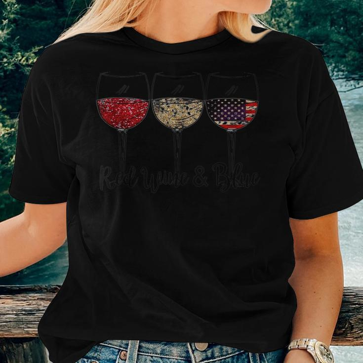 4Th Of July Red White Blue Wine Fourth Of July Usa Flag Women T-shirt Gifts for Her