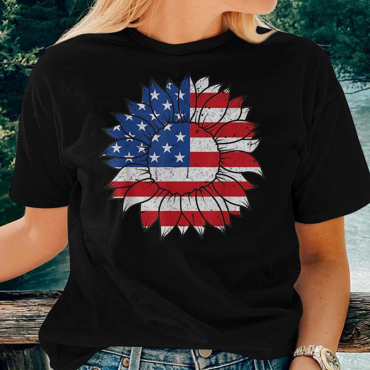 4Th Of July Sunflower Flag Usa American Patriotic Women T-shirt Gifts for Her