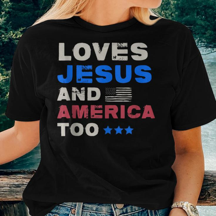 4Th July Vintage Flag Loves Jesus And America Too Usa Usa Women T-shirt Gifts for Her