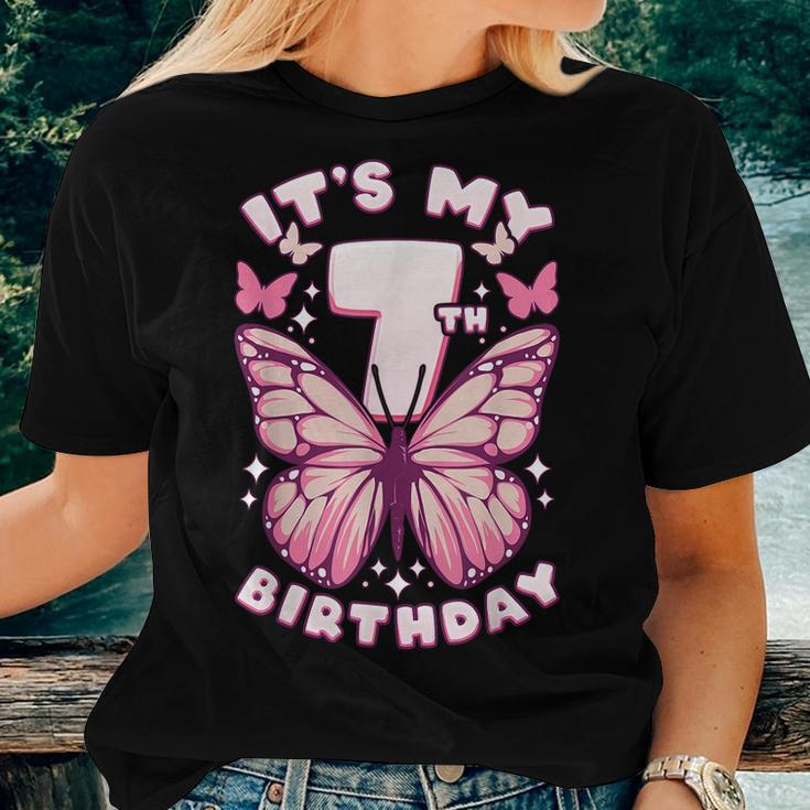 7Th Birthday Girl 7 Years Butterflies And Number 7 Women T-shirt Gifts for Her