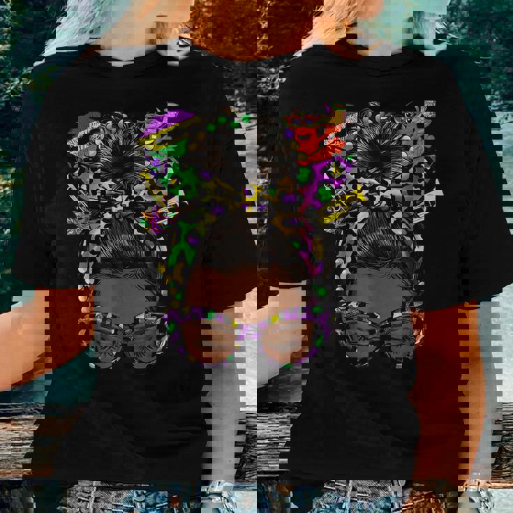 Afro Messy Bun Happy Mardi Gras Black Women Carnival Women T-shirt Gifts for Her