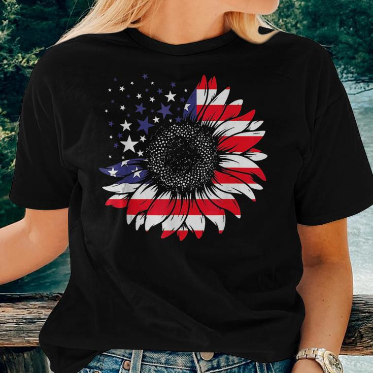 American Flag Sunflower Red White Blue Tie Dye 4Th Of July Women T-shirt Gifts for Her