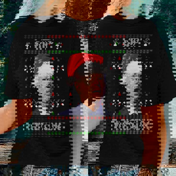 Anti Biden Happy Thanksgiving Day Ugly Christmas Sweater Women T-shirt Gifts for Her