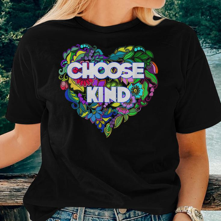 Anti Bullying Choose Kind Teacher Floral School Women T-shirt Gifts for Her