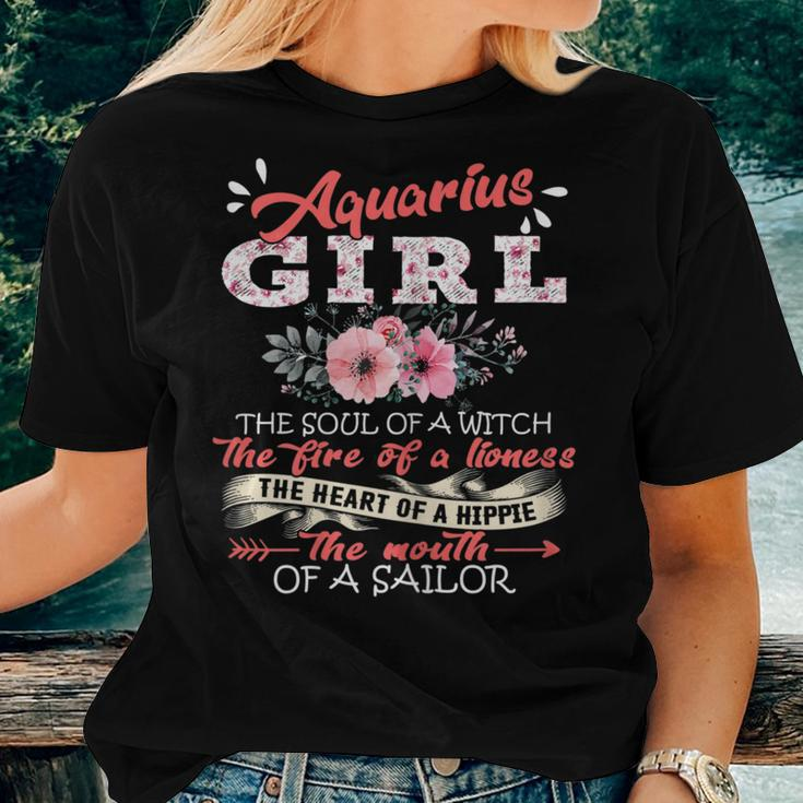 Aquarius Girl The Soul Of A Witch Floral Birthday Women T-shirt Gifts for Her