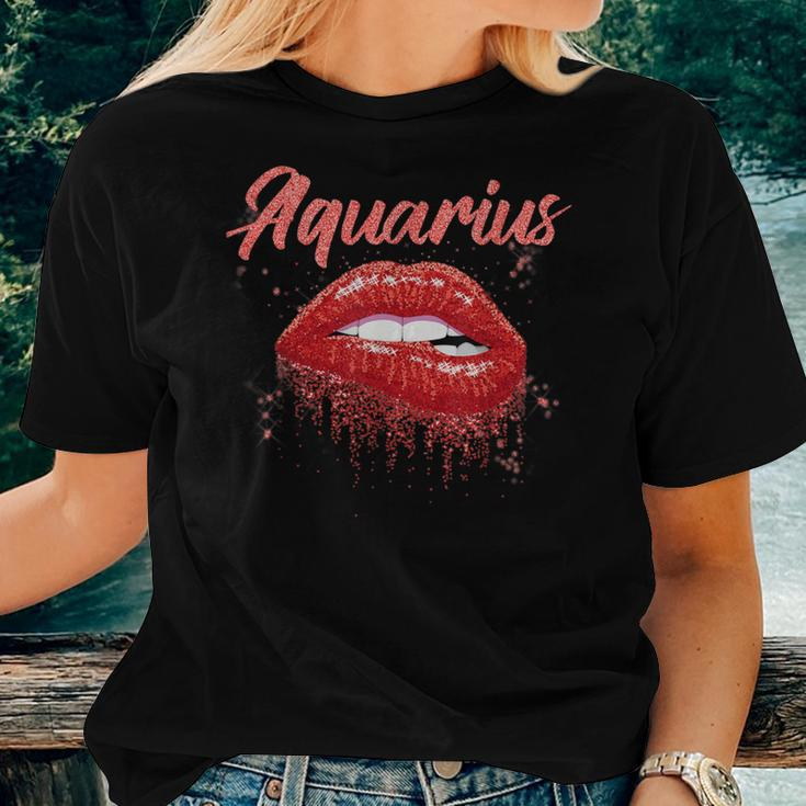 Aquarius Zodiac Birthday Red Lips For Black Women Women T-shirt Gifts for Her