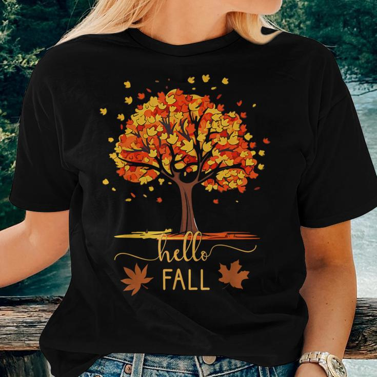 Autumn Leaves Hello Fall Season Leaf Girls Women T-shirt Gifts for Her