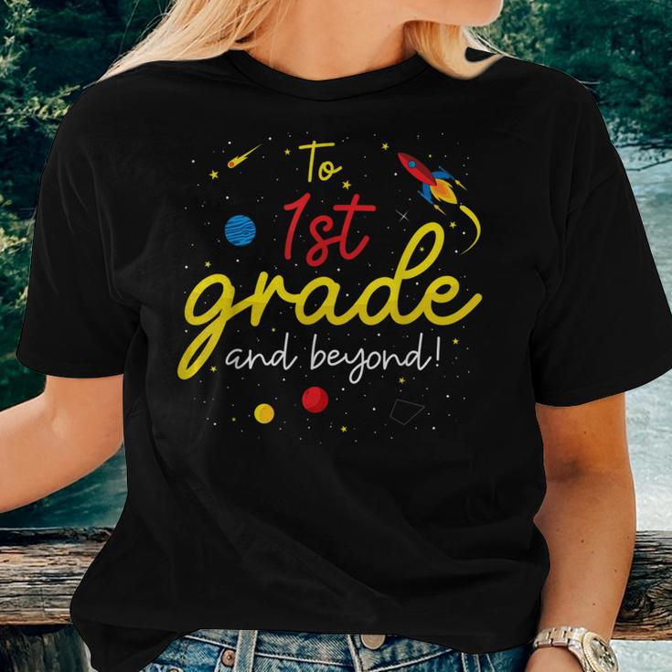 Back To School First Grade Boy Girl Space 1St Grade Teacher Women T-shirt Short Sleeve Graphic Gifts for Her