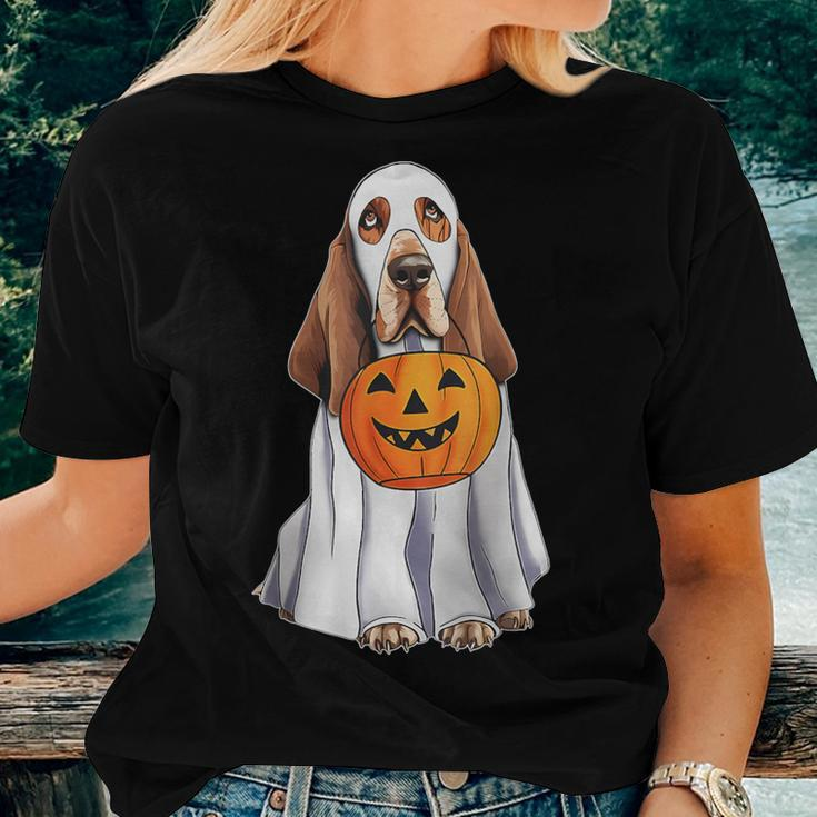 Basset Hound Ghost Pumpkin Halloween Costume Fall Women T-shirt Gifts for Her