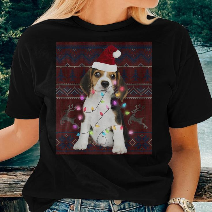 Beagle Christmas Lights Ugly Sweater Dog Lover Women T-shirt Gifts for Her