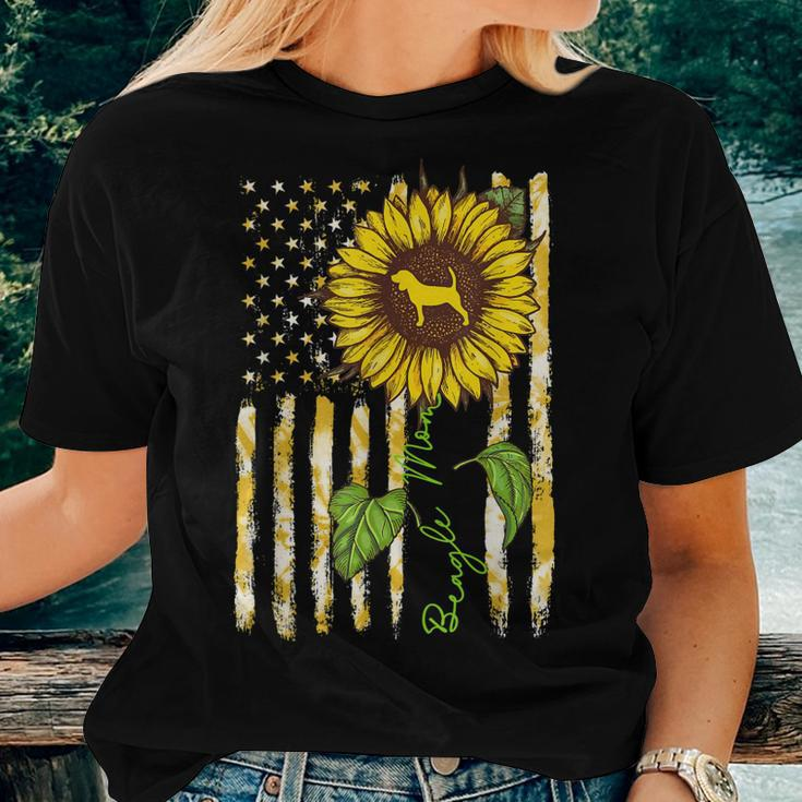 Beagle Mom Sunflower American Flag Dog Lover Women T-shirt Gifts for Her
