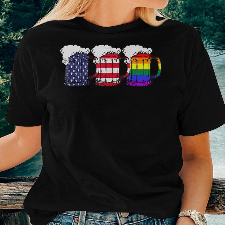 Beer American Flag Drinking Gay Pride Lesbian Lgbt Rainbow Women T-shirt Gifts for Her