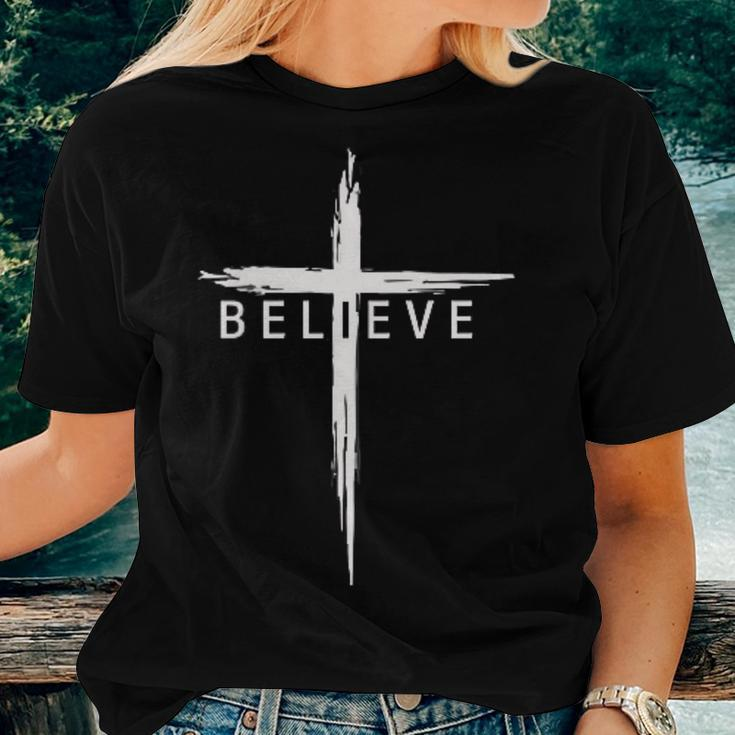 Believe Christian Cross Jesus Christ Christians Women T-shirt Gifts for Her