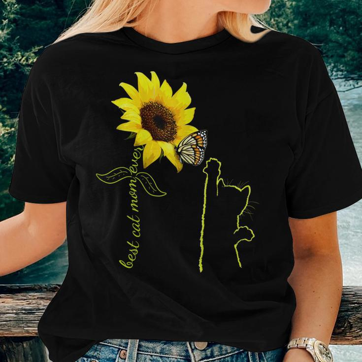 The Best Cat Mom Ever Sunflower Sunshine Kitty For Cat Lover Women T-shirt Gifts for Her
